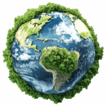 Mundo globo com árvores simulando florestas ao redor sobre o Brasil bem florescido